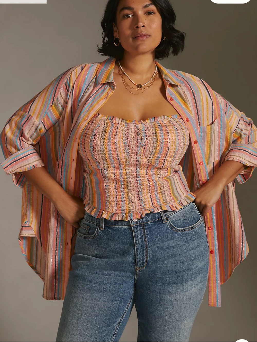 Anthropologie x Pilcro Rainbow Smocked Tube Top S - Picture 5 of 14